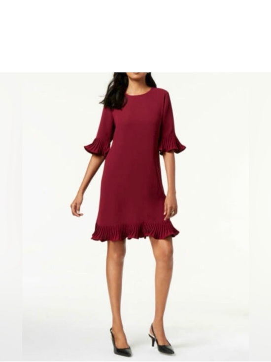 Alfani Dresses & Skirts - NWT Alfani Pleated Flounce Dress Berry Shimmer Sz 14